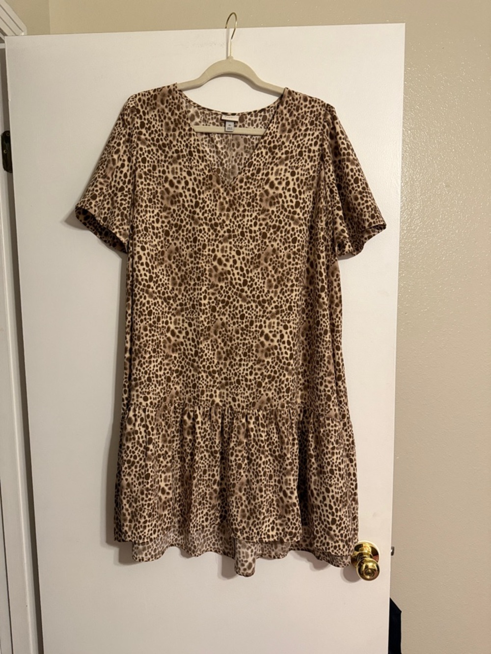 a new day Beige and Brown Leopard Print Short Sleeve Mini Dress